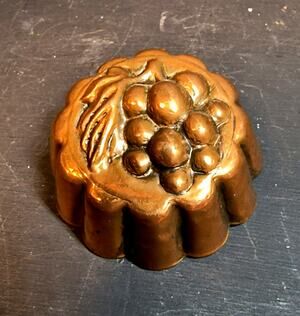 2152.  Mini Vintage Embossed Copper Tin Lined Mold 2 Inch Grape Cluster